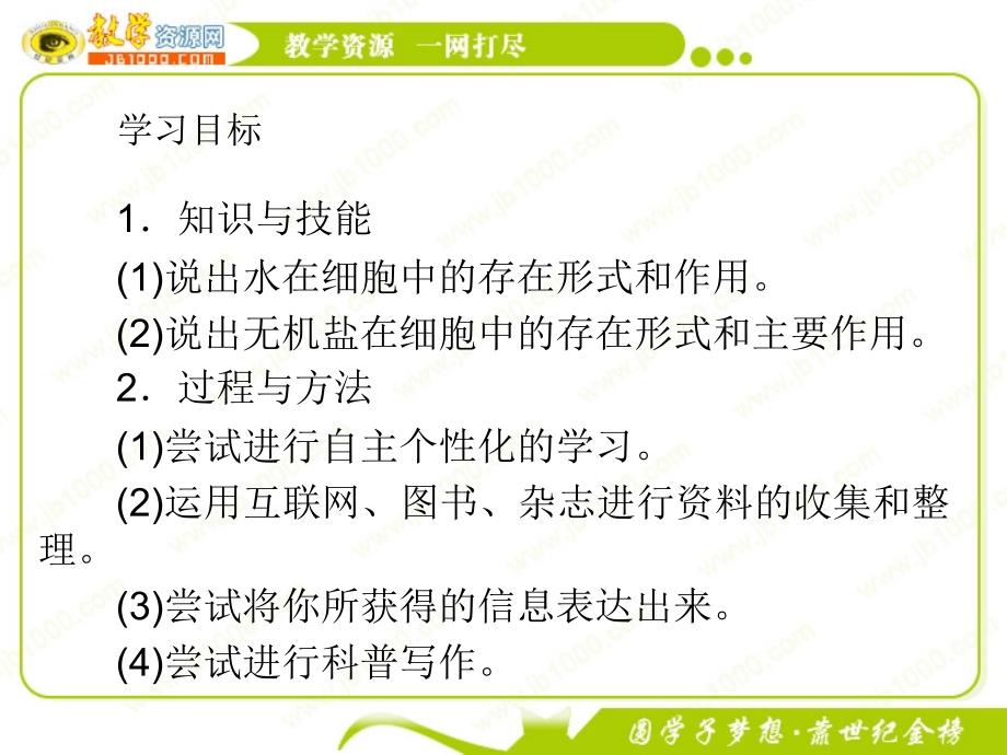 学年高一生物必修1(新人教版)同步课件：2.5细胞中的无机物_第2页