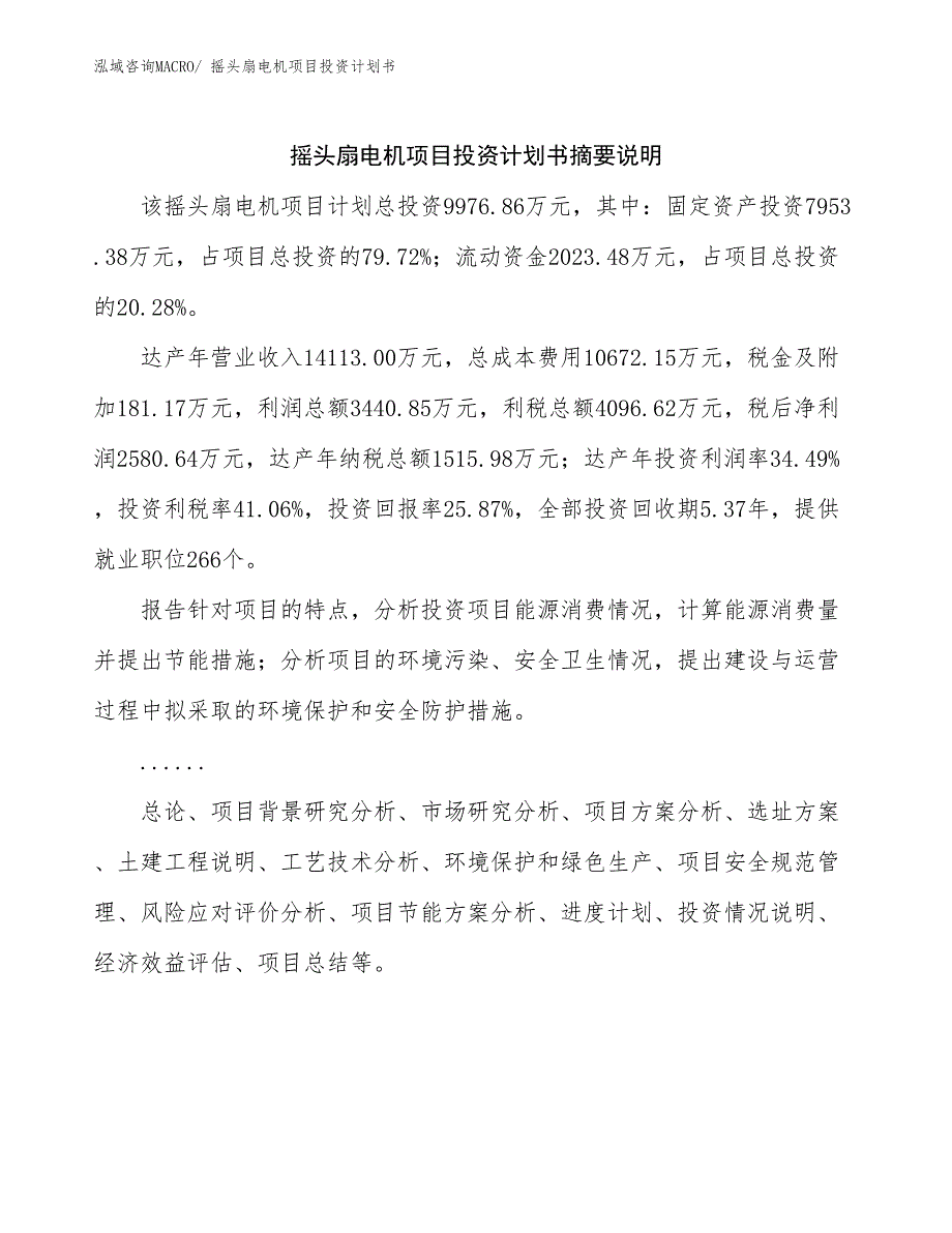 摇头扇电机项目投资计划书_第2页