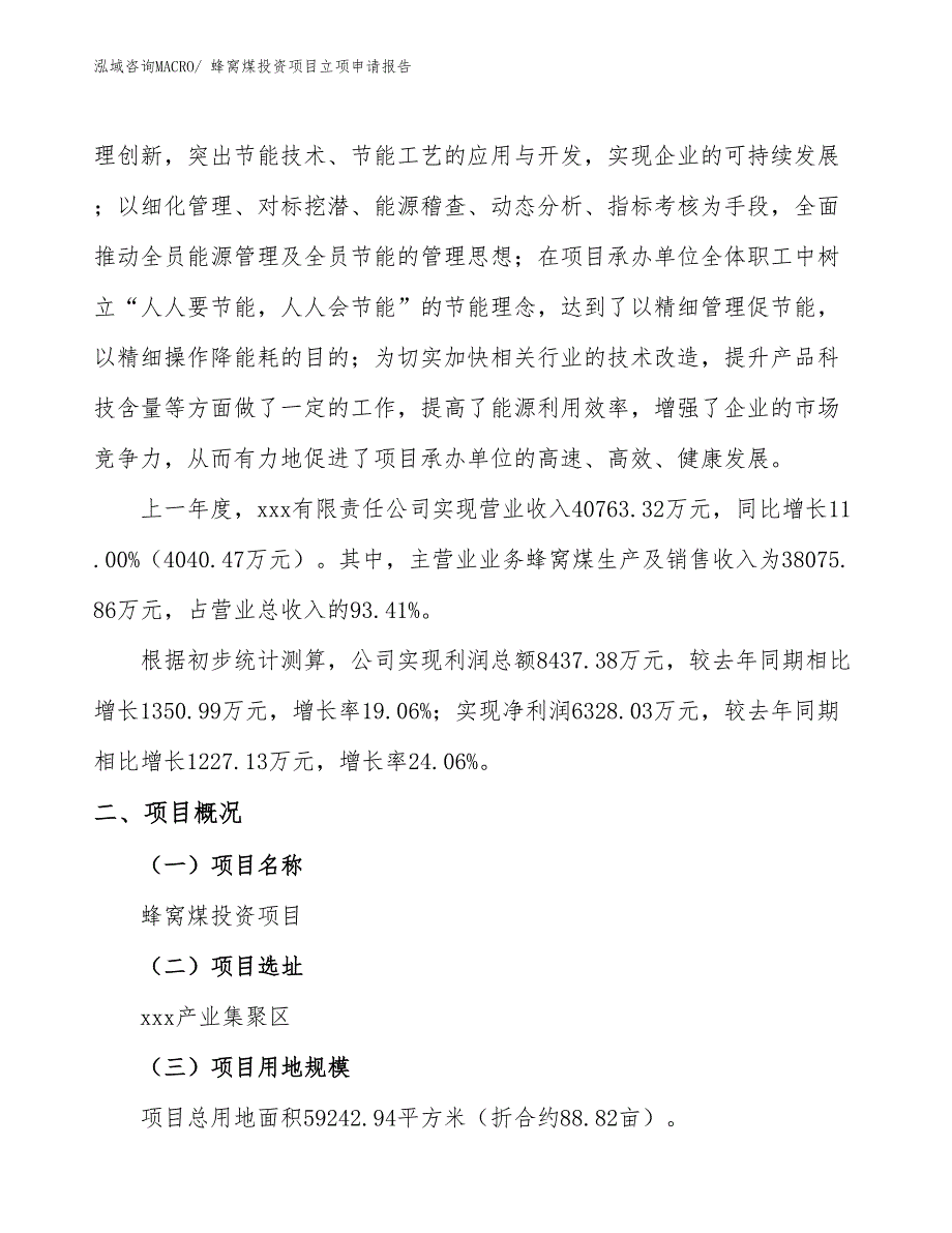 蜂窝煤投资项目立项申请报告_第2页