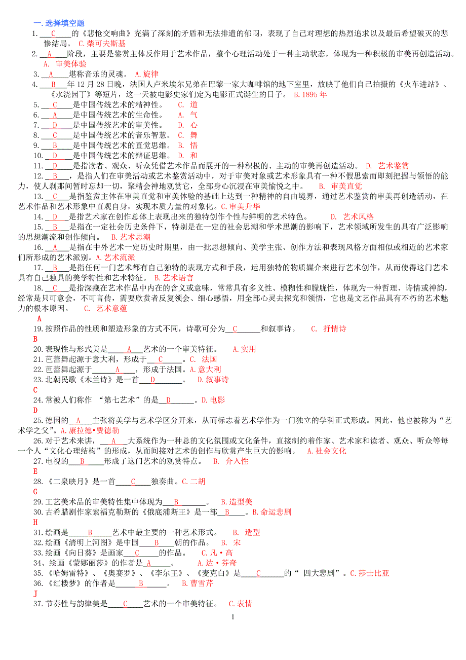 2019年电大艺术学概论考试必考重点【已排版】_第1页