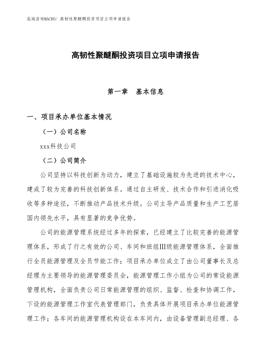 高韧性聚醚酮投资项目立项申请报告_第1页