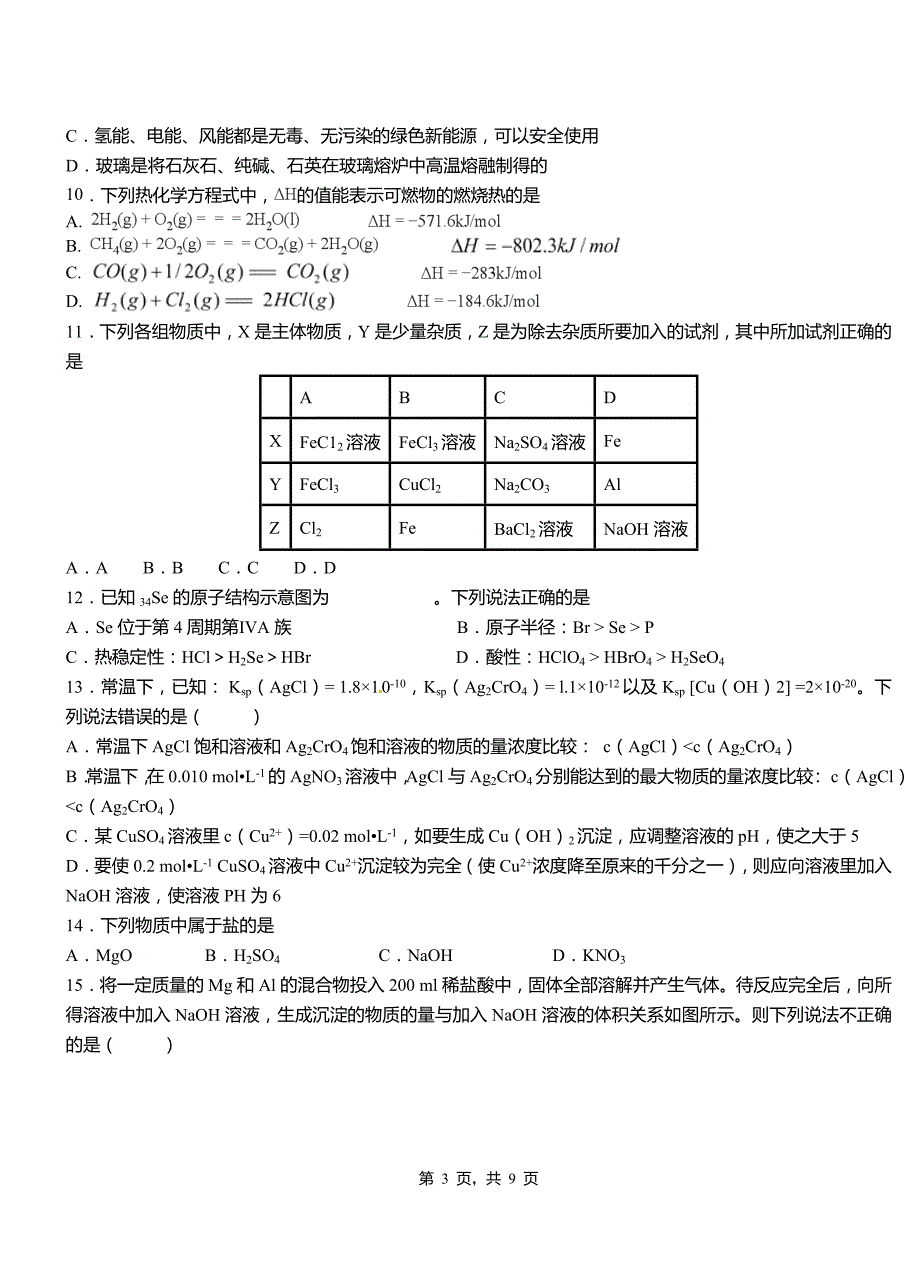 海伦市第四高级中学2018-2019学年上学期高二期中化学模拟题_第3页