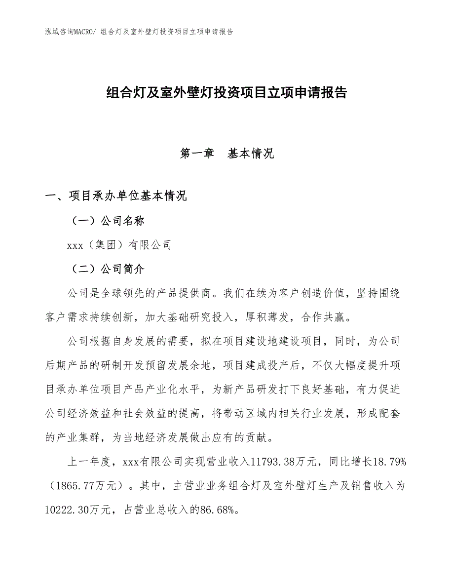 组合灯及室外壁灯投资项目立项申请报告_第1页