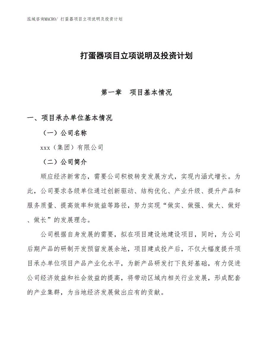 打蛋器项目立项说明及投资计划_第1页