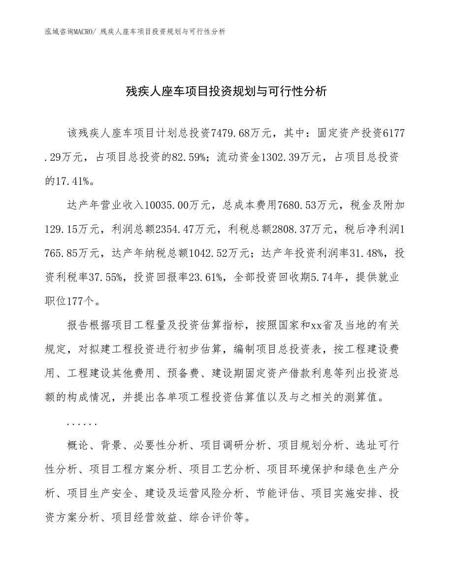 残疾人座车项目投资规划与可行性分析 (1)_第1页