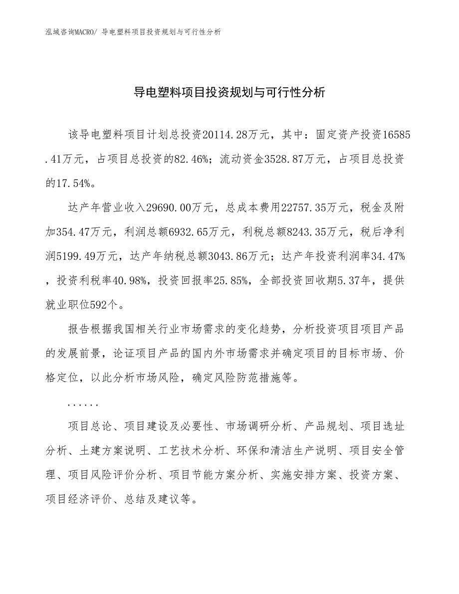 导电塑料项目投资规划与可行性分析 (1)_第1页