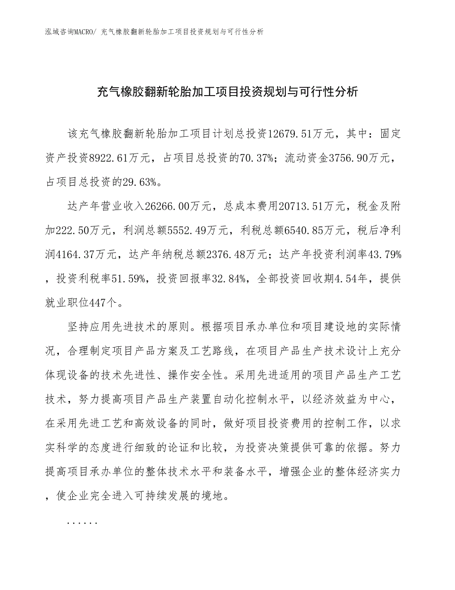 充气橡胶翻新轮胎加工项目投资规划与可行性分析_第1页