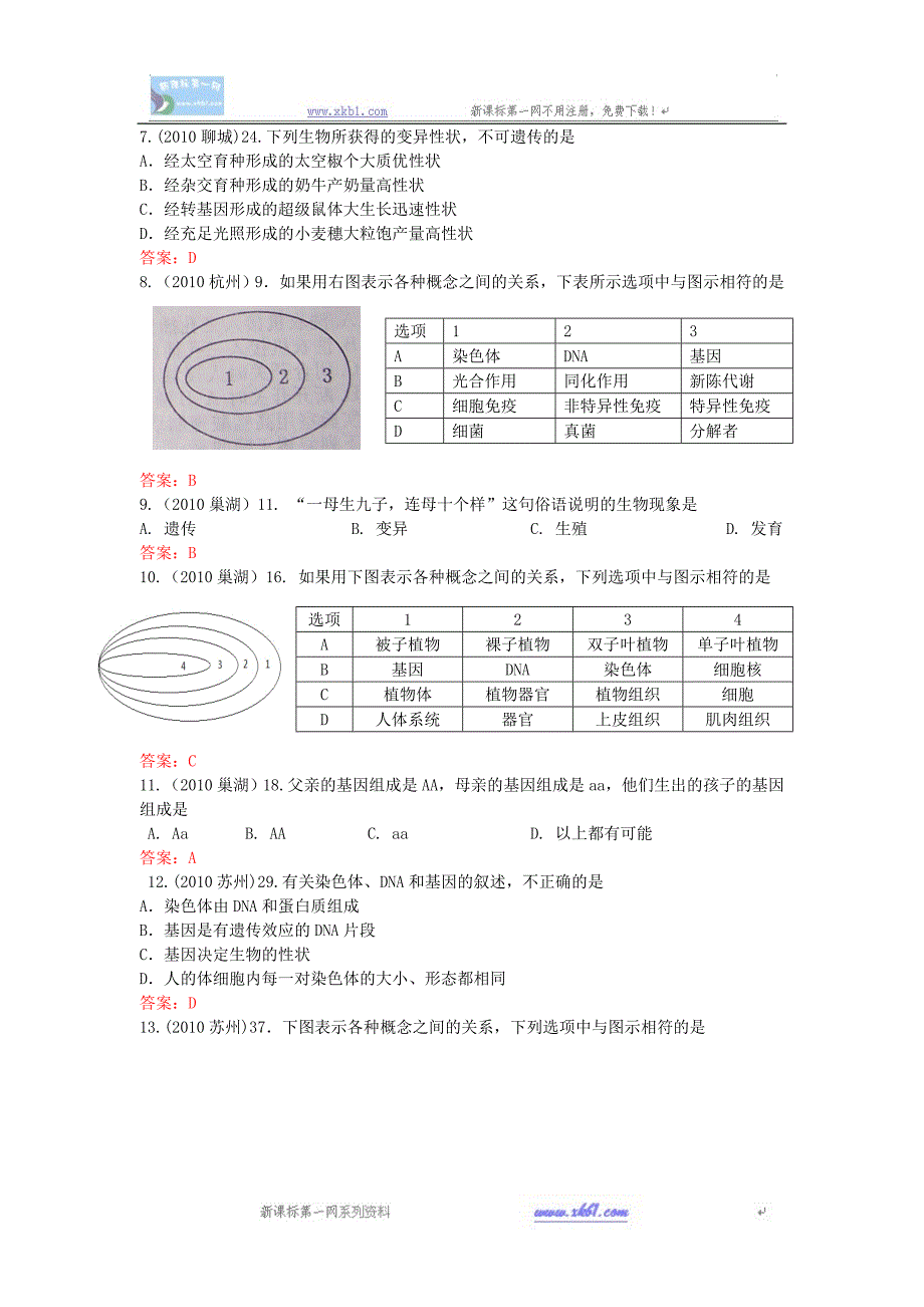 中考生物真题汇编34--生物的遗传和变异_第2页