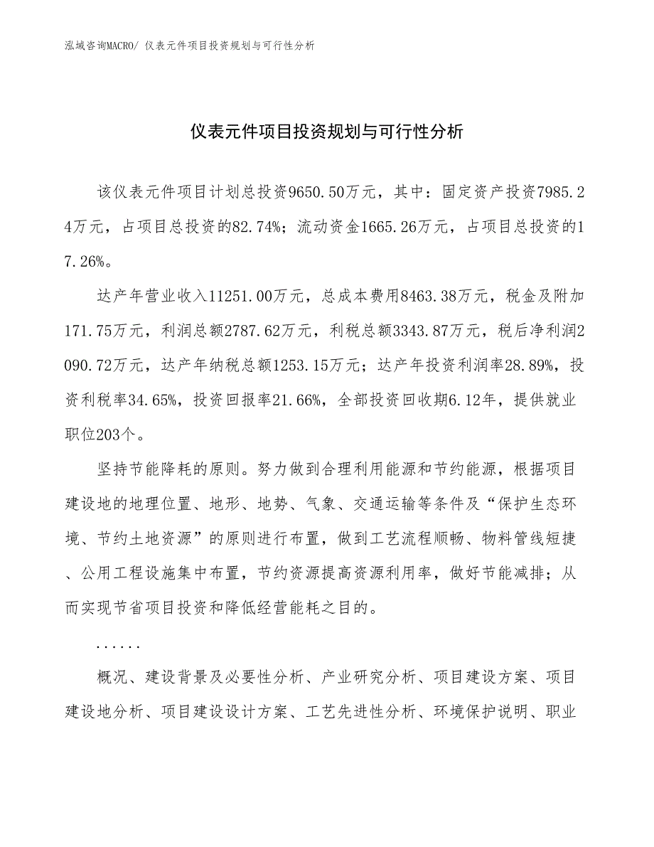 仪表元件项目投资规划与可行性分析_第1页