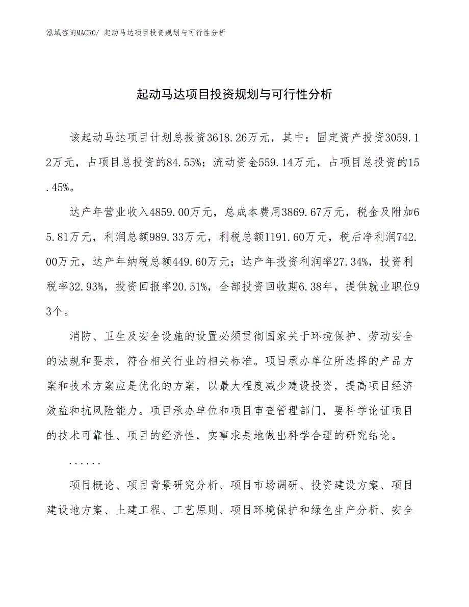 起动马达项目投资规划与可行性分析_第1页