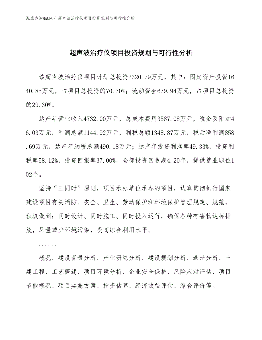 超声波治疗仪项目投资规划与可行性分析_第1页