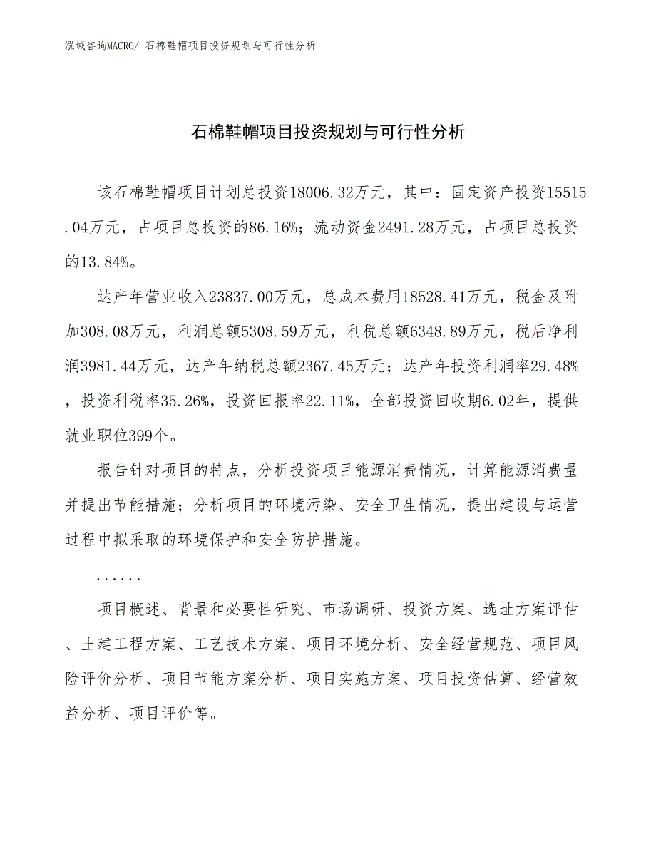 石棉鞋帽项目投资规划与可行性分析_第1页