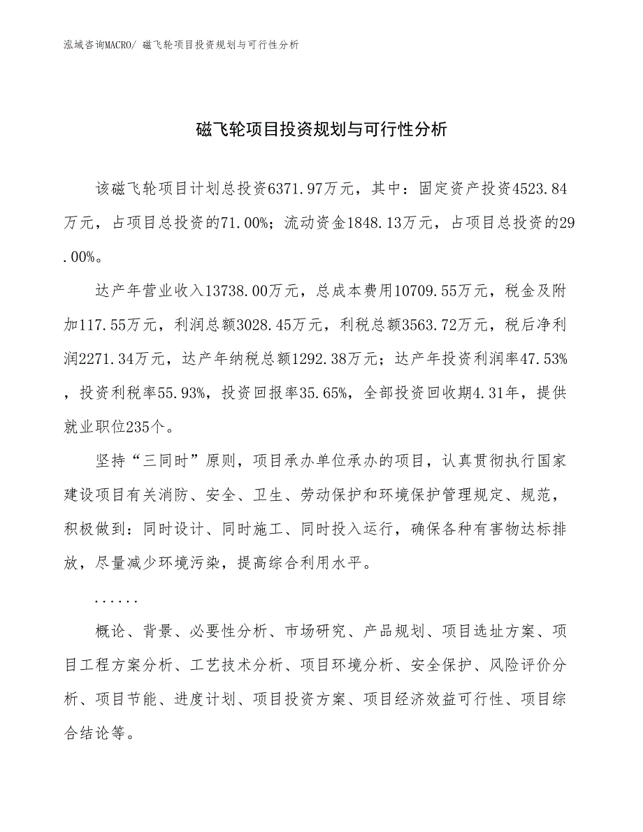 磁飞轮项目投资规划与可行性分析_第1页