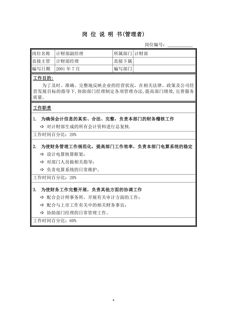 岗 位 说 明 书（股份公司计财部）_第4页