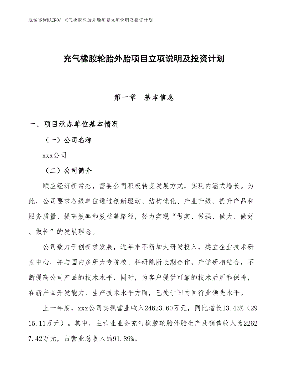 充气橡胶轮胎外胎项目立项说明及投资计划_第1页