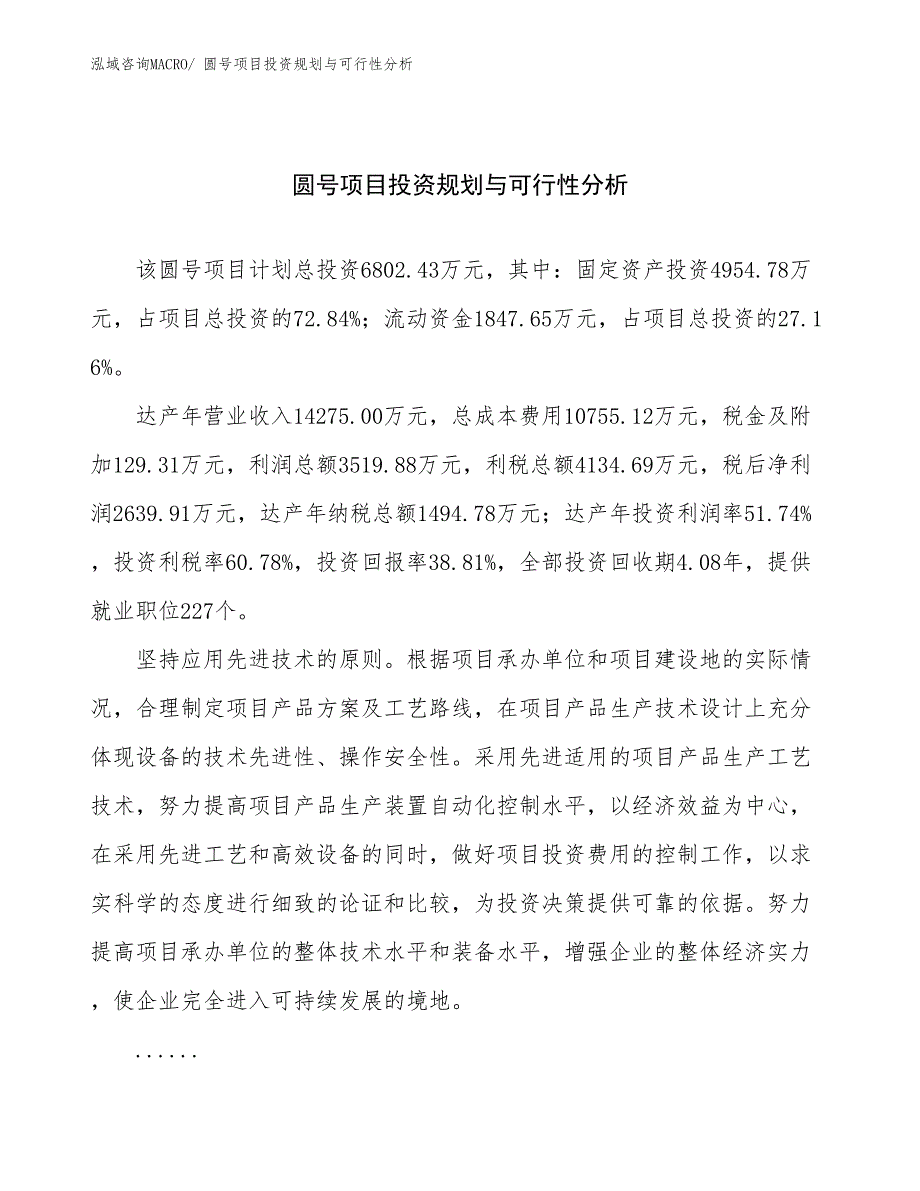 圆号项目投资规划与可行性分析_第1页