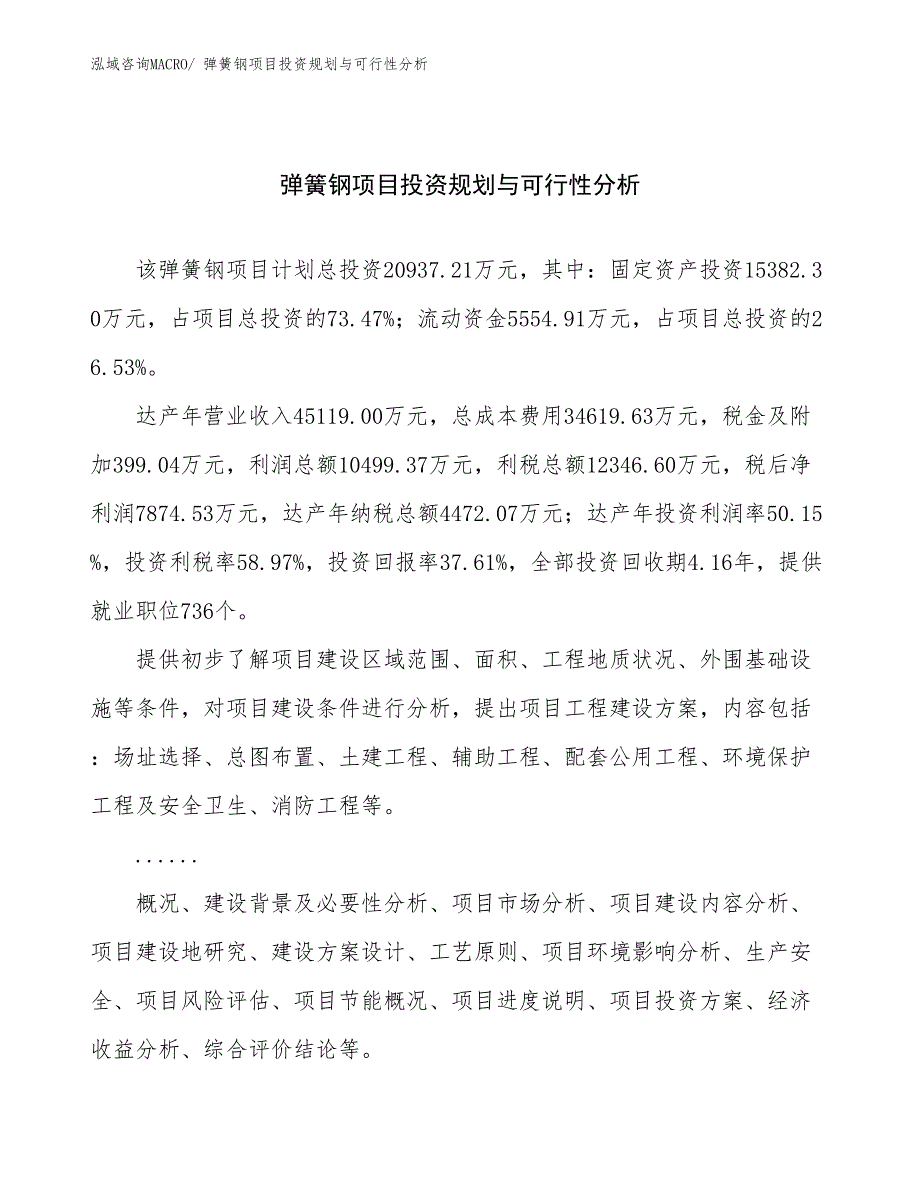 弹簧钢项目投资规划与可行性分析_第1页