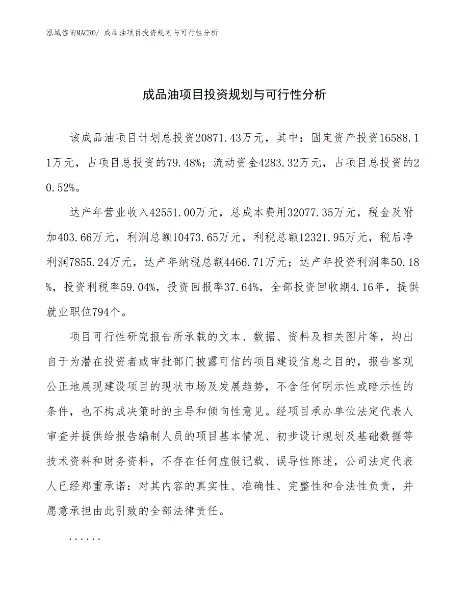 成品油项目投资规划与可行性分析 (1)_第1页