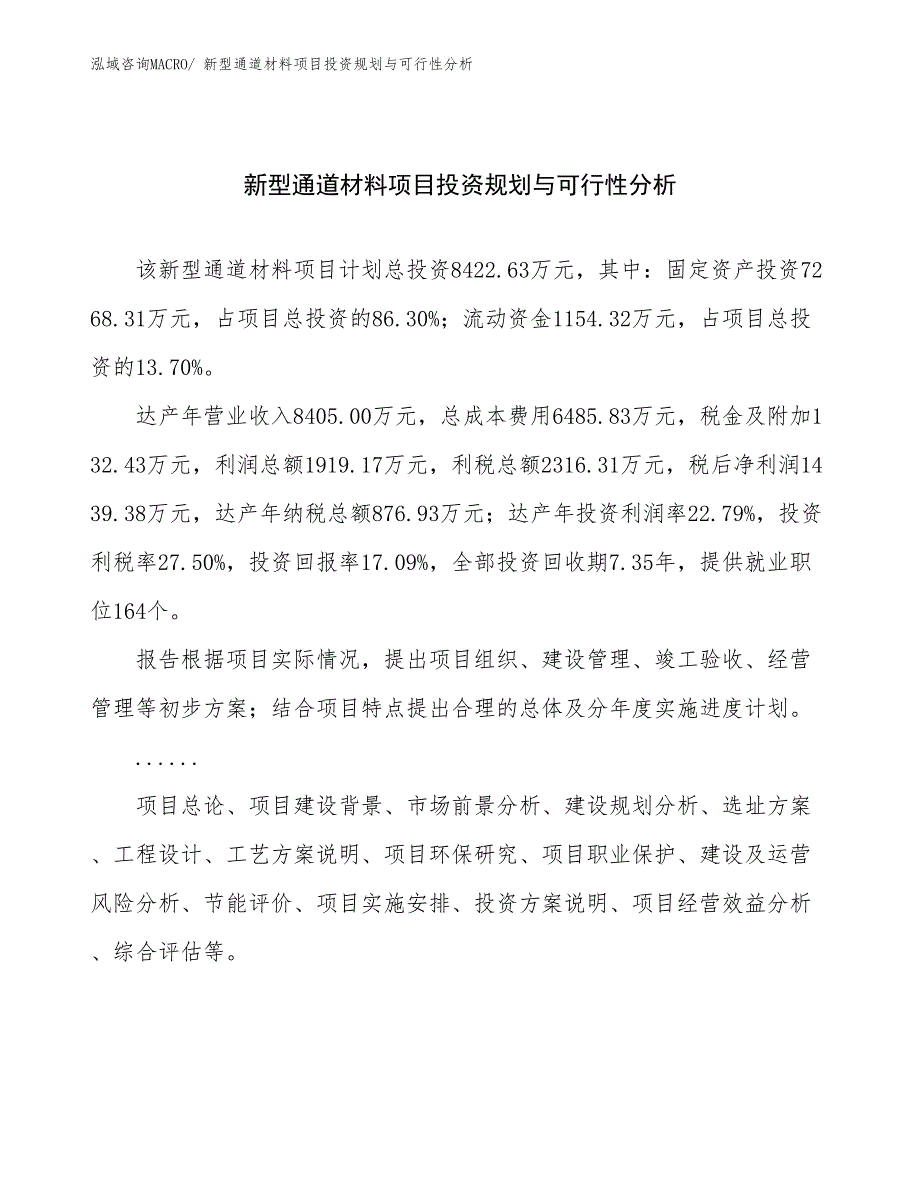 新型通道材料项目投资规划与可行性分析_第1页