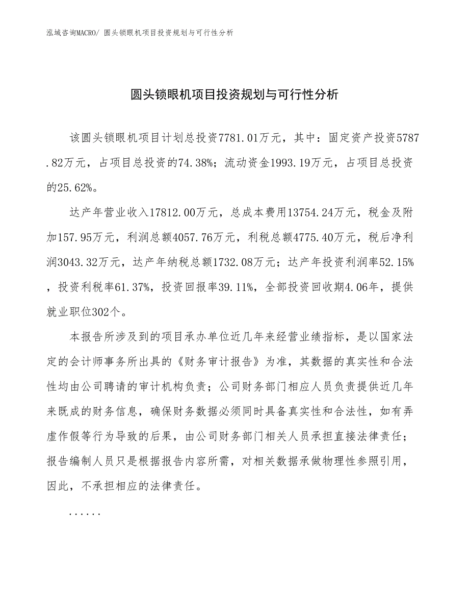 圆头锁眼机项目投资规划与可行性分析_第1页