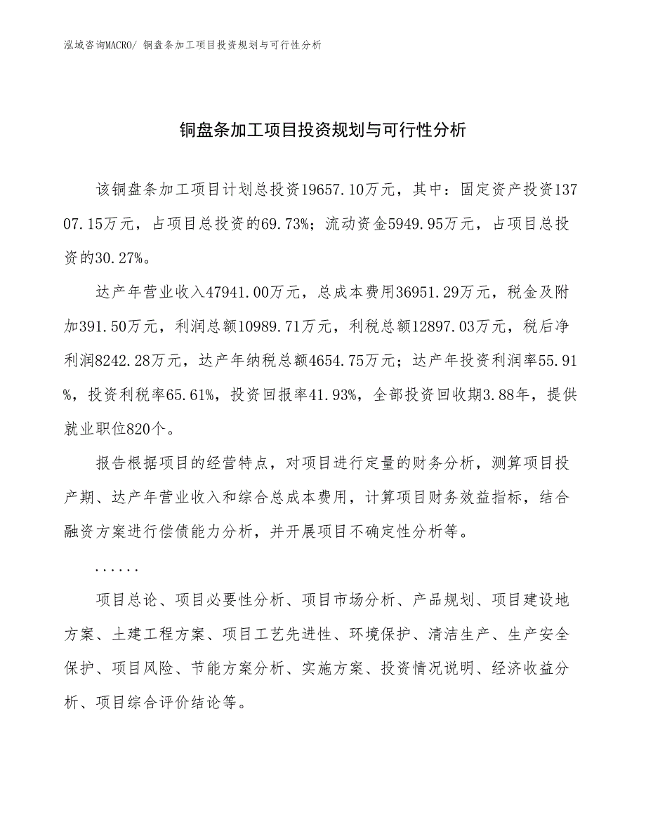 铜盘条加工项目投资规划与可行性分析_第1页