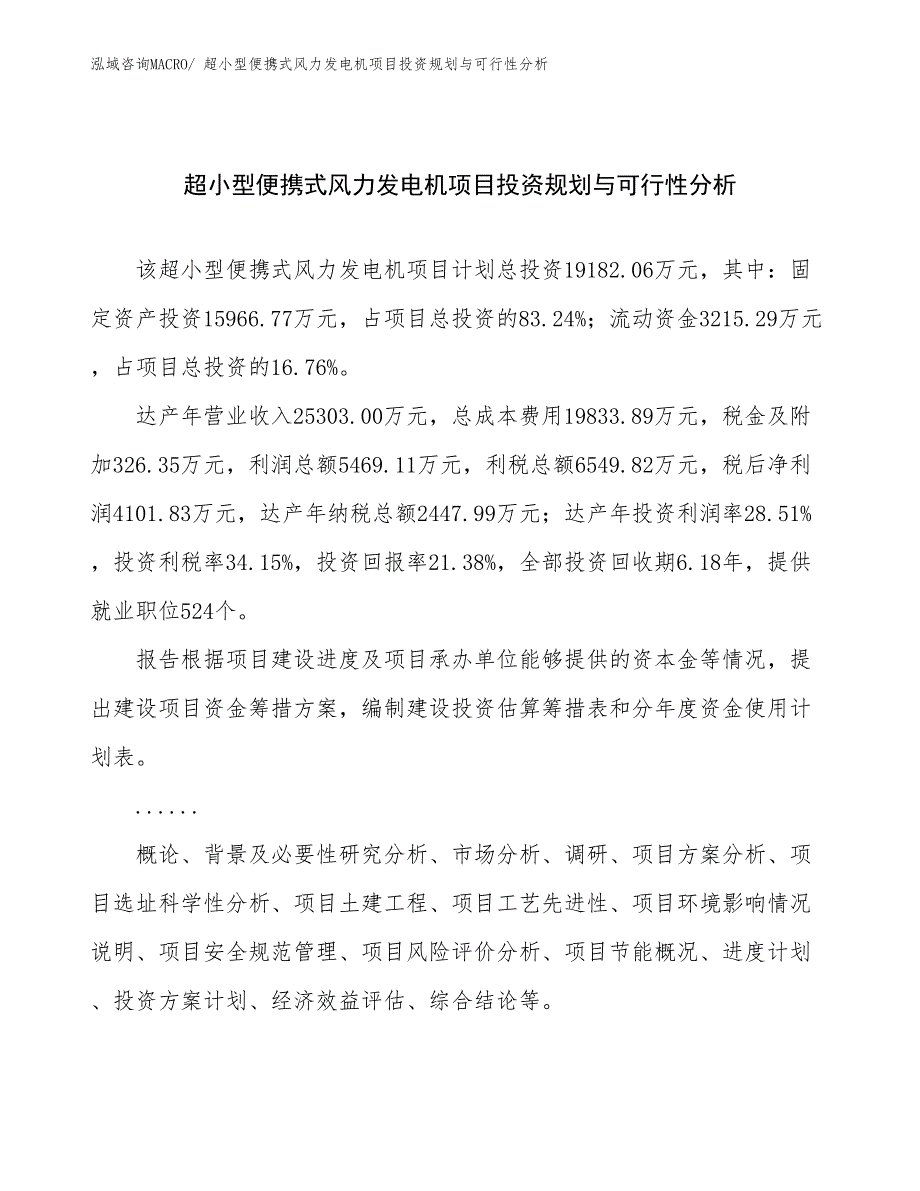 超小型便携式风力发电机项目投资规划与可行性分析_第1页