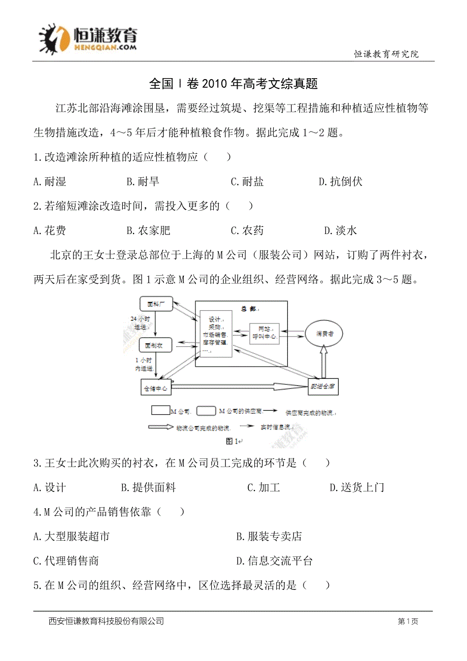 河北文综精校版-2010普通高等学校招生统一考试_第1页