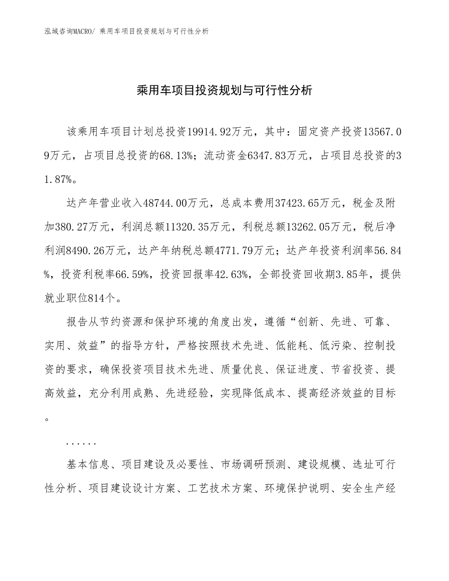 乘用车项目投资规划与可行性分析_第1页