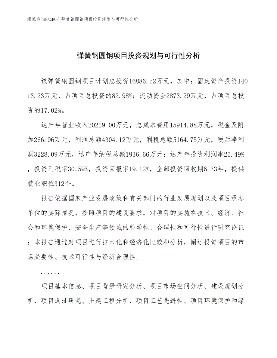 弹簧钢圆钢项目投资规划与可行性分析_第1页