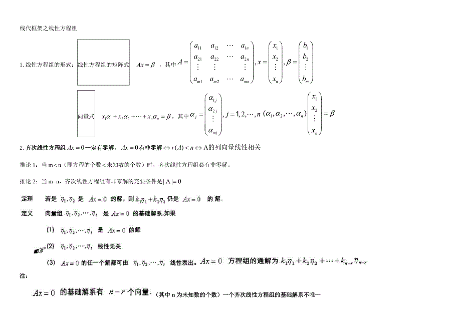 考研 线性代数 笔记精华 线性方程组_第1页