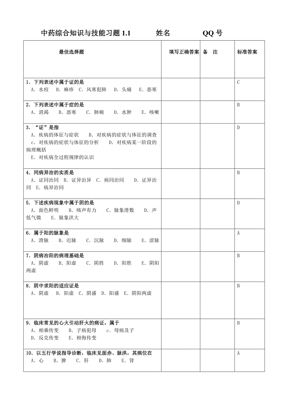 中药综合知识与技能习题_第1页