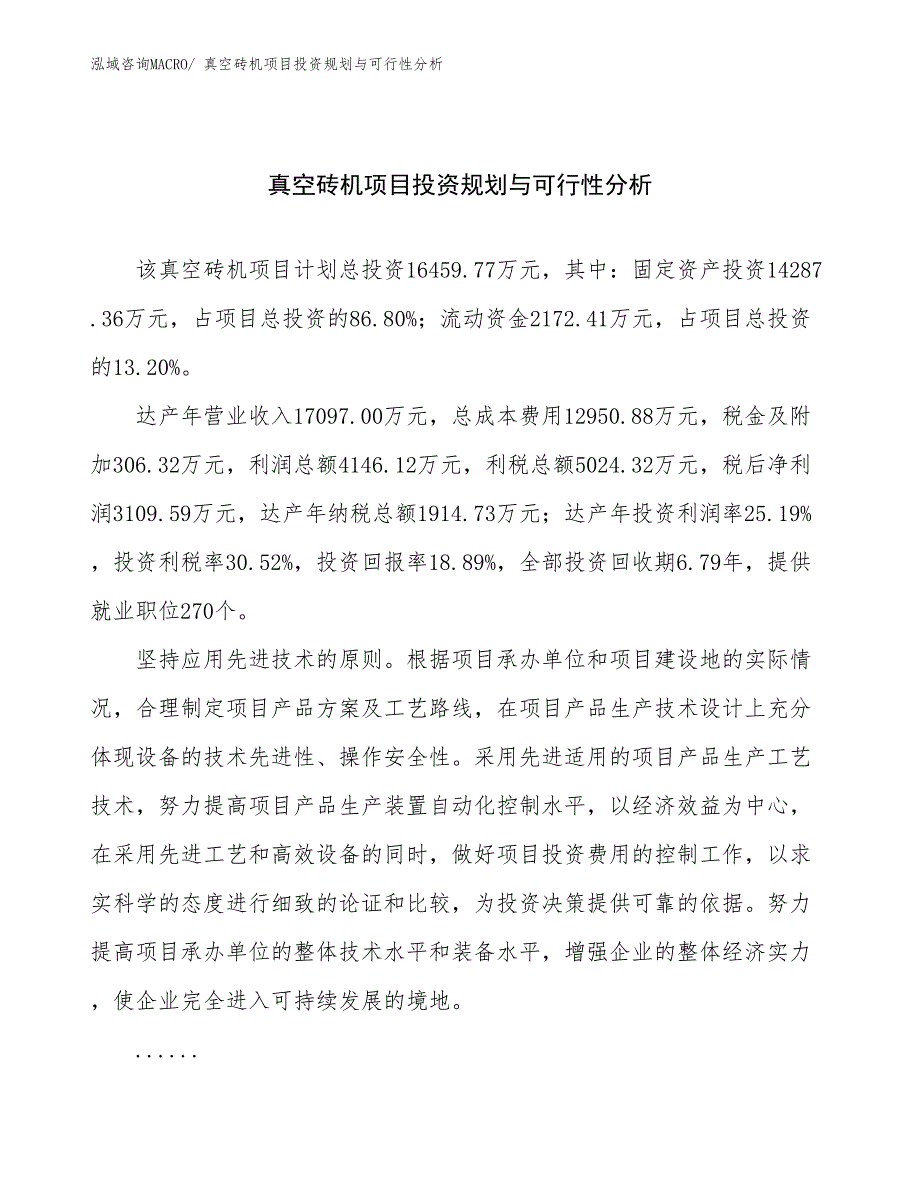 真空砖机项目投资规划与可行性分析_第1页