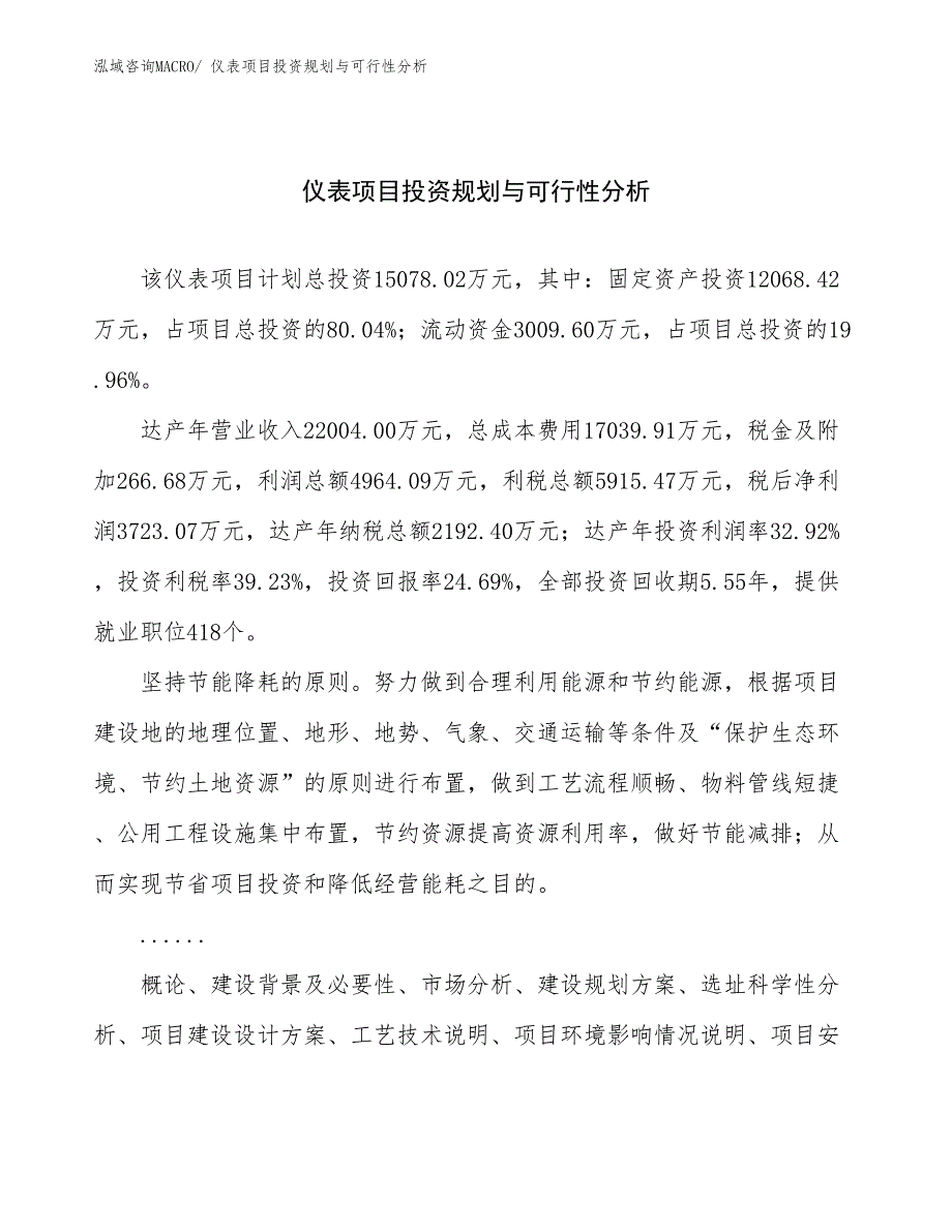 仪表项目投资规划与可行性分析 (2)_第1页