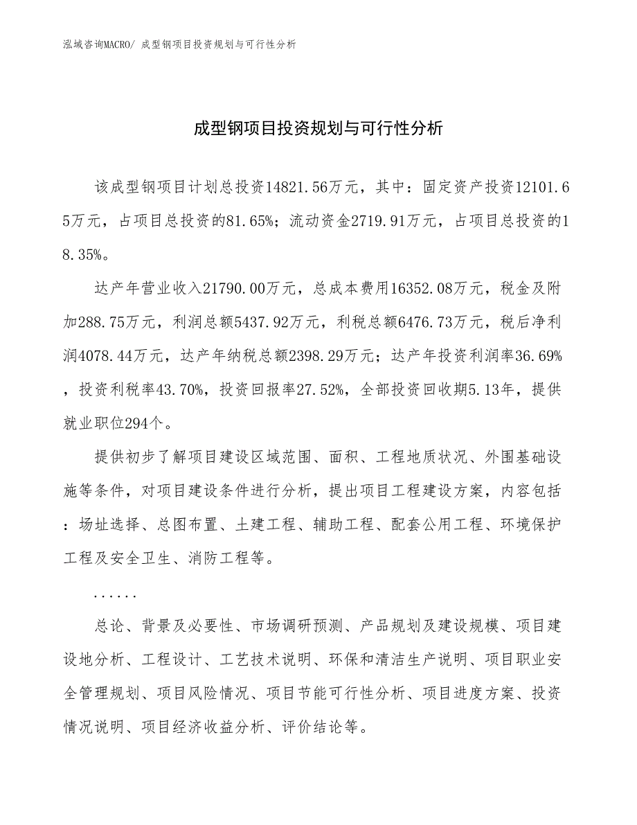 成型钢项目投资规划与可行性分析_第1页