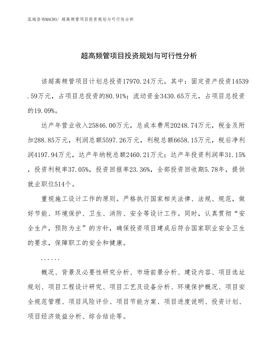 超高频管项目投资规划与可行性分析_第1页