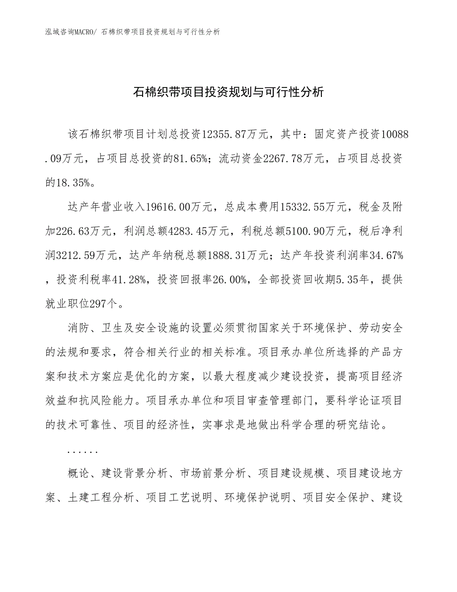 石棉织带项目投资规划与可行性分析_第1页