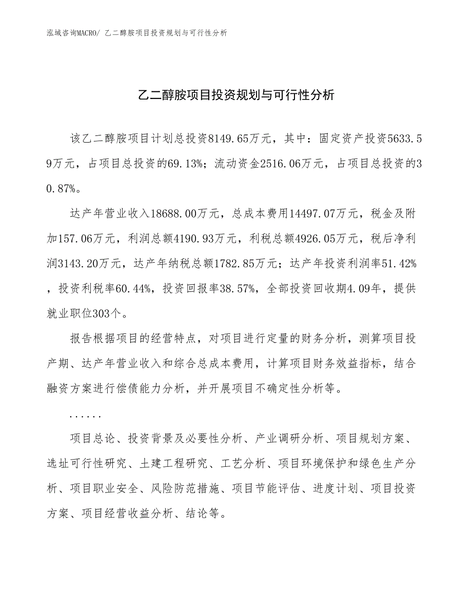 乙二醇胺项目投资规划与可行性分析_第1页