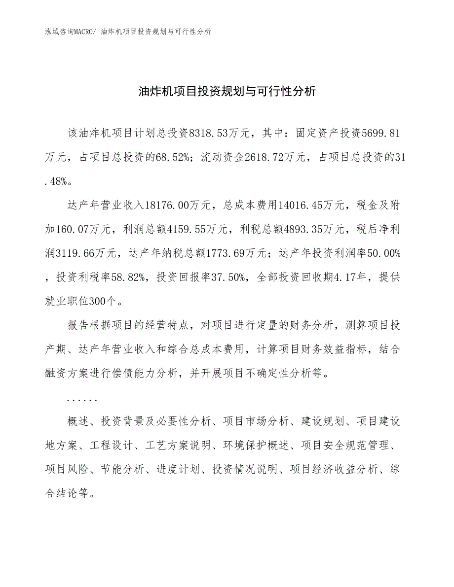 油炸机项目投资规划与可行性分析_第1页