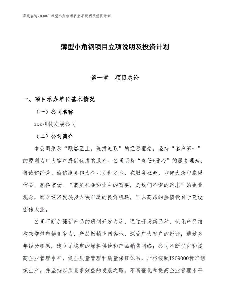 薄型小角钢项目立项说明及投资计划_第1页