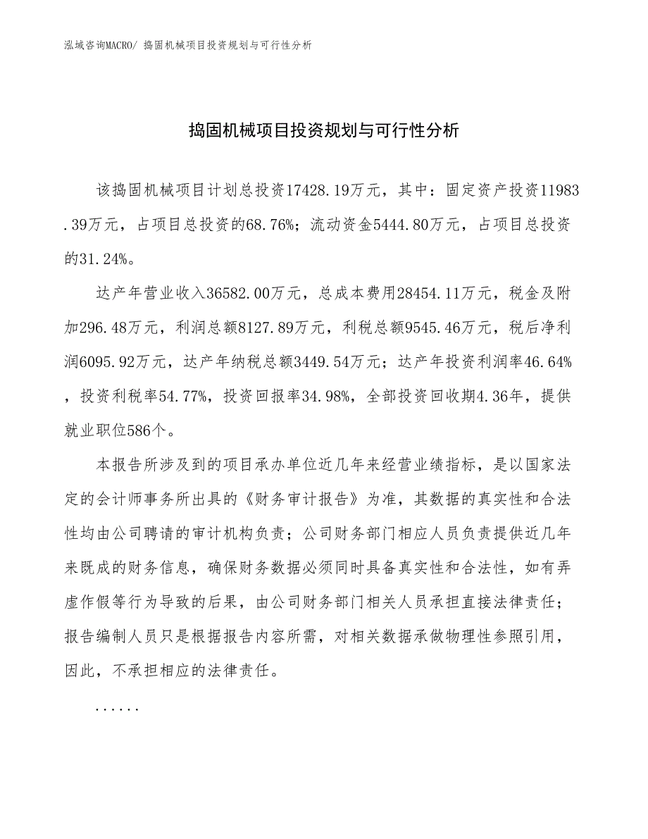 捣固机械项目投资规划与可行性分析_第1页