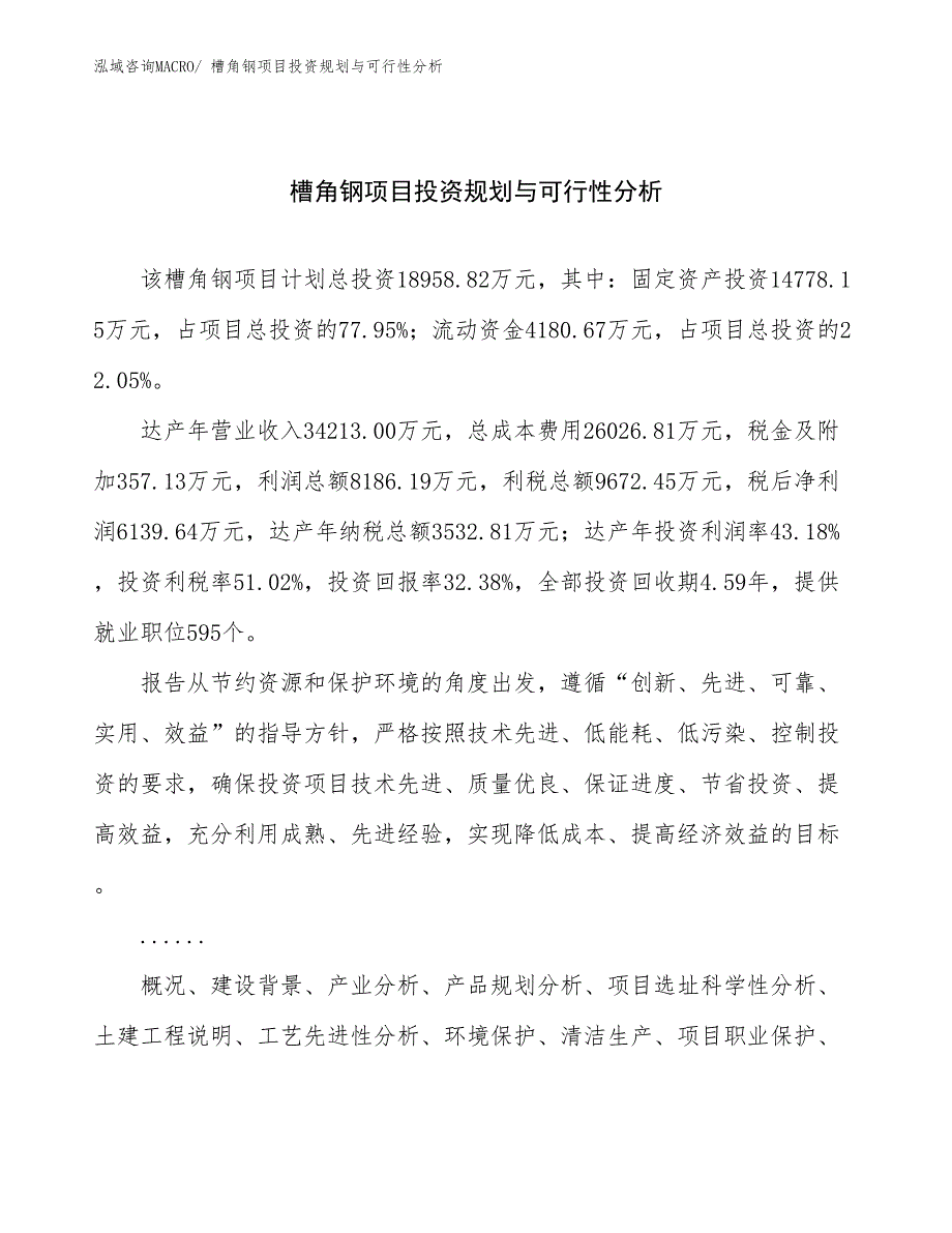 槽角钢项目投资规划与可行性分析_第1页