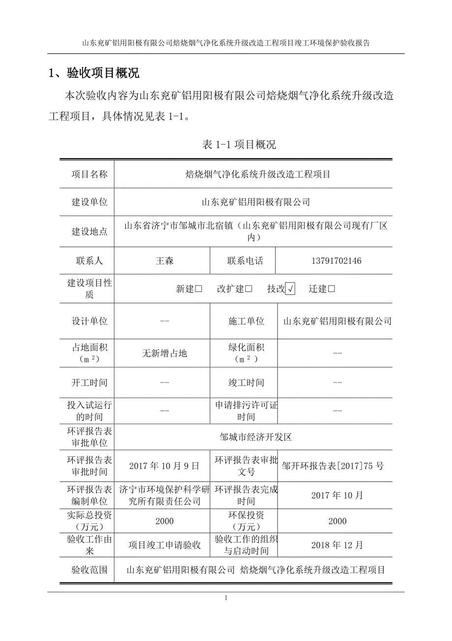 兖矿铝用阳极焙烧烟气净化项目竣工环保验收监测报告_第5页