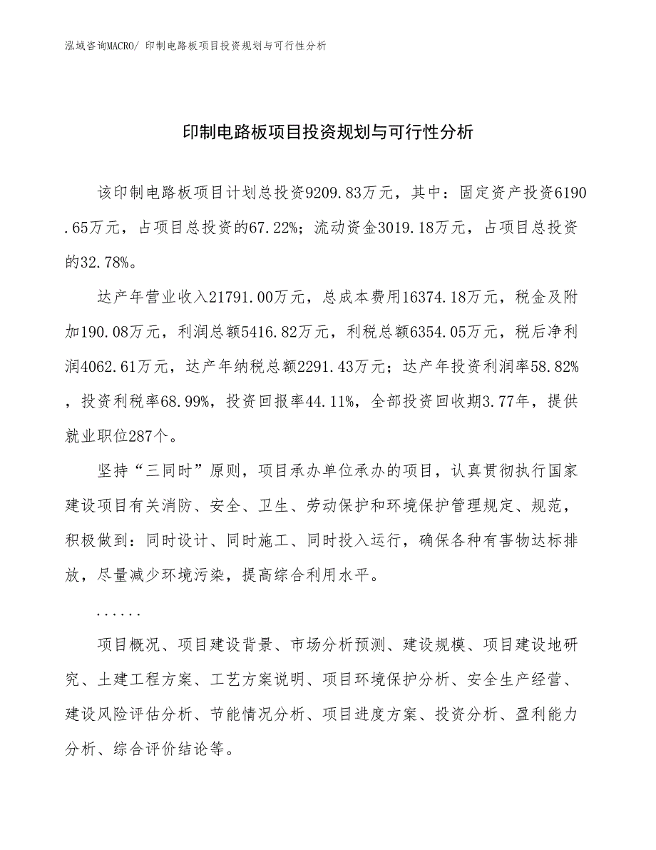 印制电路板项目投资规划与可行性分析 (1)_第1页