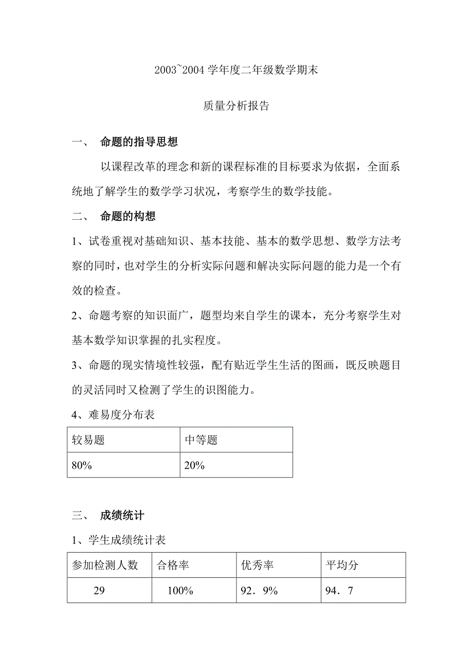 [二年级数学]二年级数学期中检测试卷分析报告_第1页