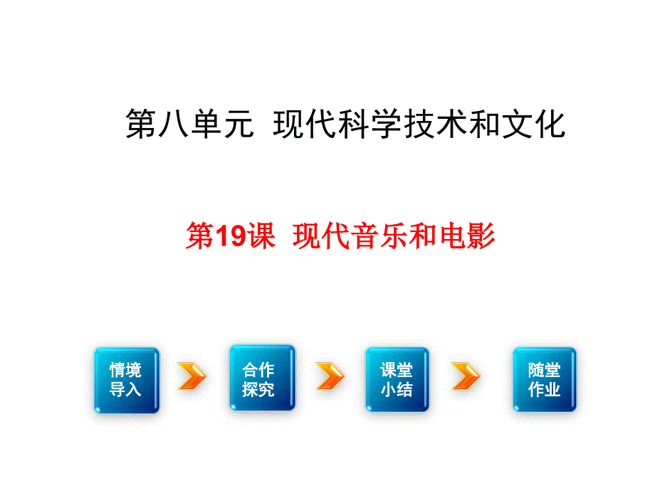 【学练优】人教版九年级历史下册：第八单元《现代科学技术和文化》第19课 现代音乐和电影 课件1_第1页