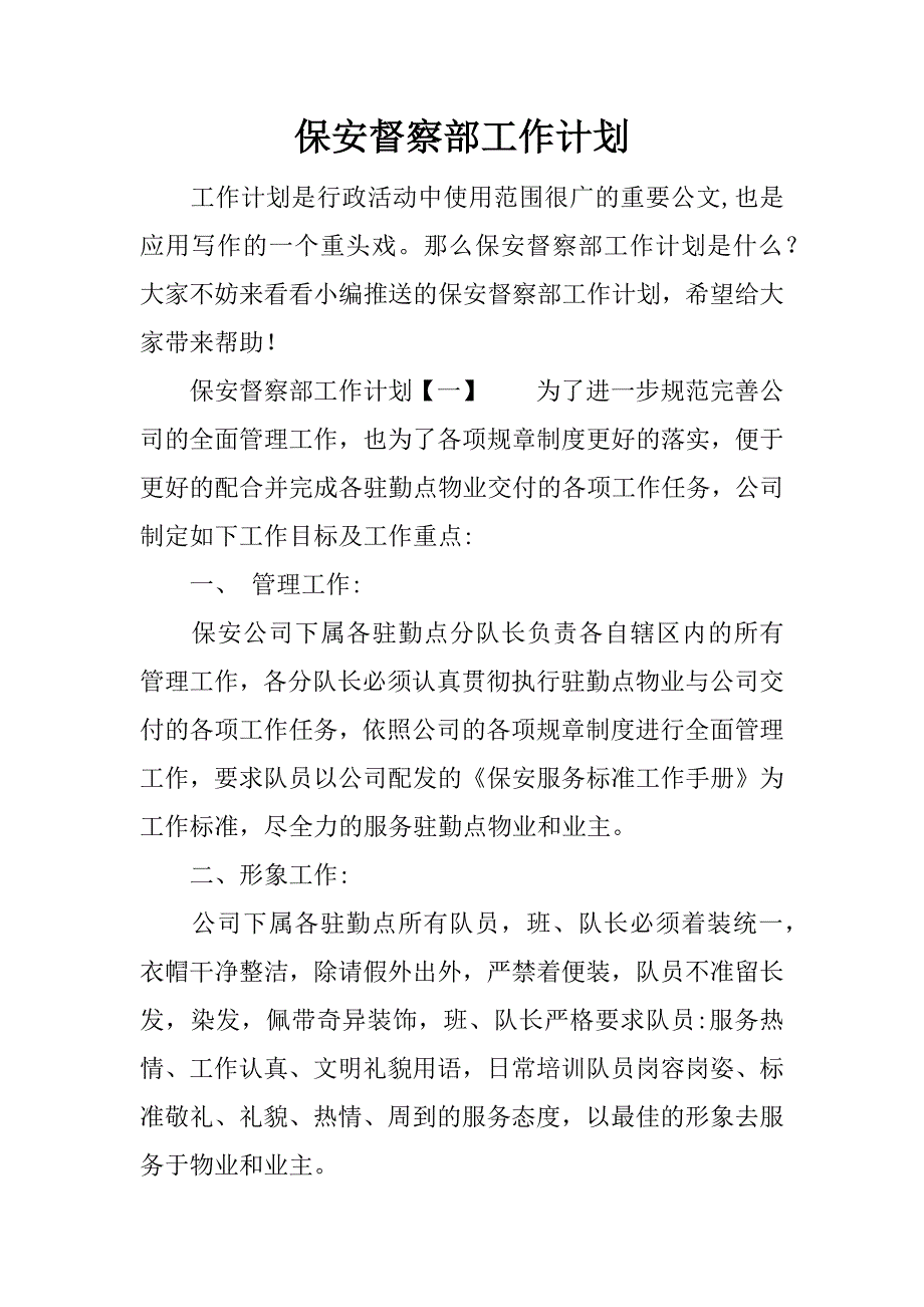 保安督察部工作计划.doc_第1页