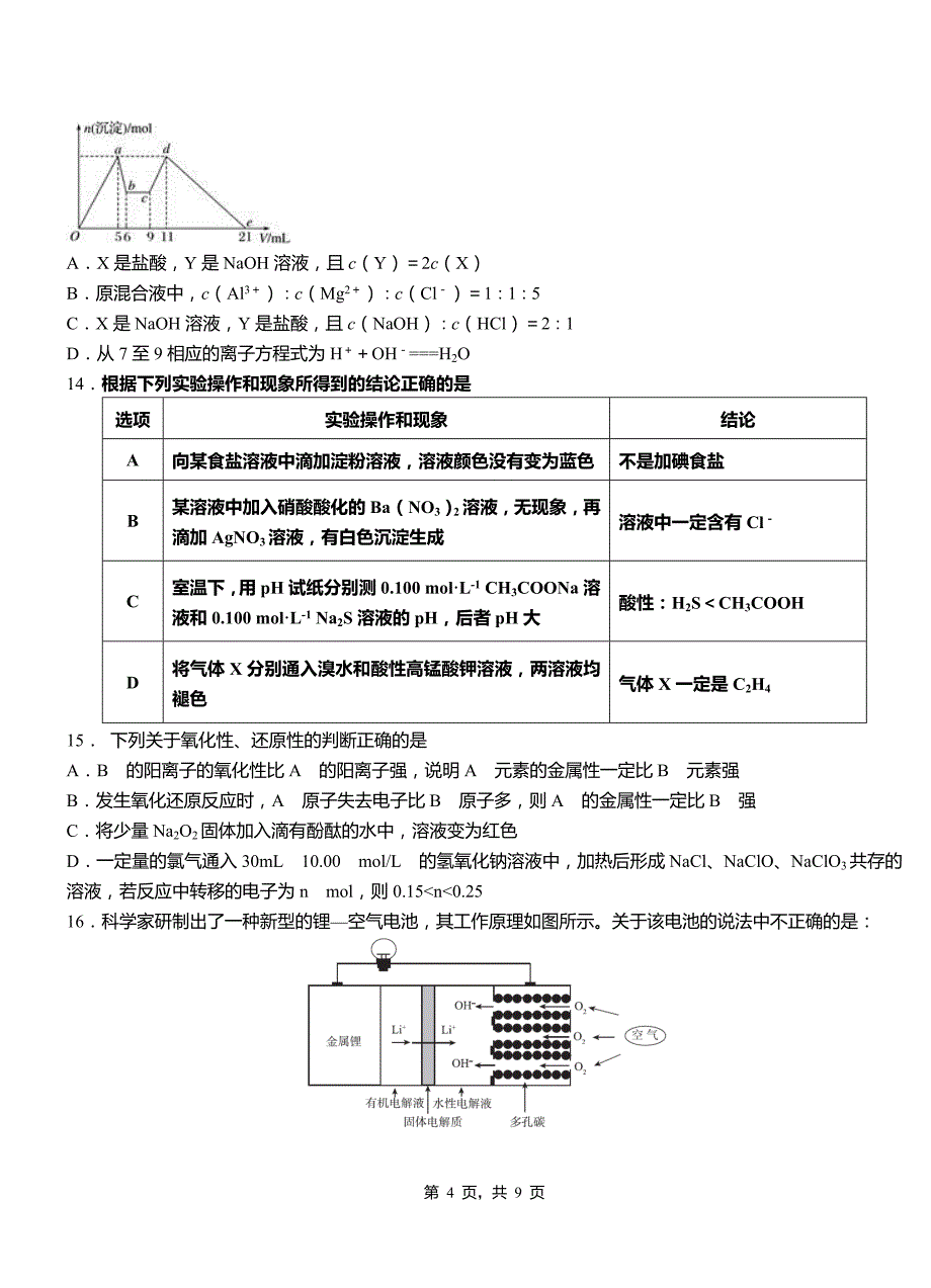 宁都县第四高级中学2018-2019学年上学期高二期中化学模拟题_第4页