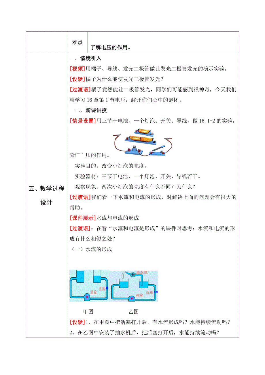 人教版九年级物理全册教案：16.1电压_第2页