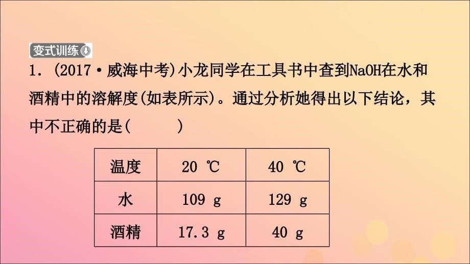 山东省2019年中考化学总复习 第七讲 溶液 第2课时 溶解度与溶解度曲线课件（五四制）_第5页