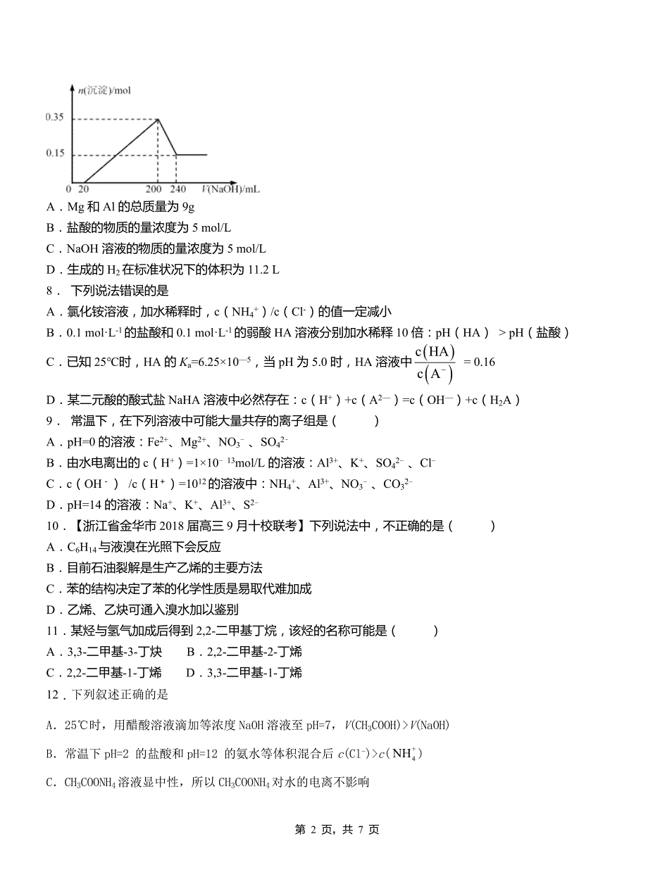 新野县第一中学2018-2019学年高二9月月考化学试题解析_第2页